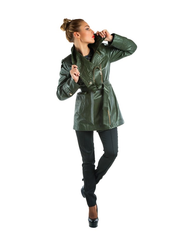 Куртка кожаная женская 13Z300-02 Zig olive 58