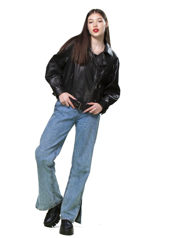 Жіноча шкіряна куртка 18-9559